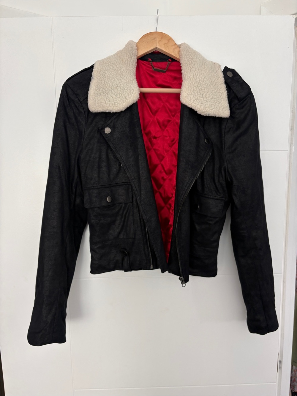 Vintage Capulet Suede Leather Moto Jacket w/ Detachable Shearling Collar Size L